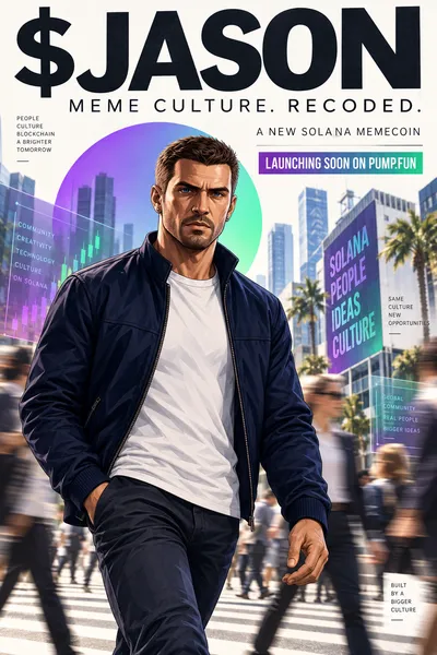 Editorial $JASON poster showing him walking through the city.